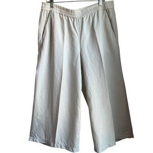 Eileen Fisher Large Wide-Leg Cropped Pull On Pants Linen Bl Cream Minimalist